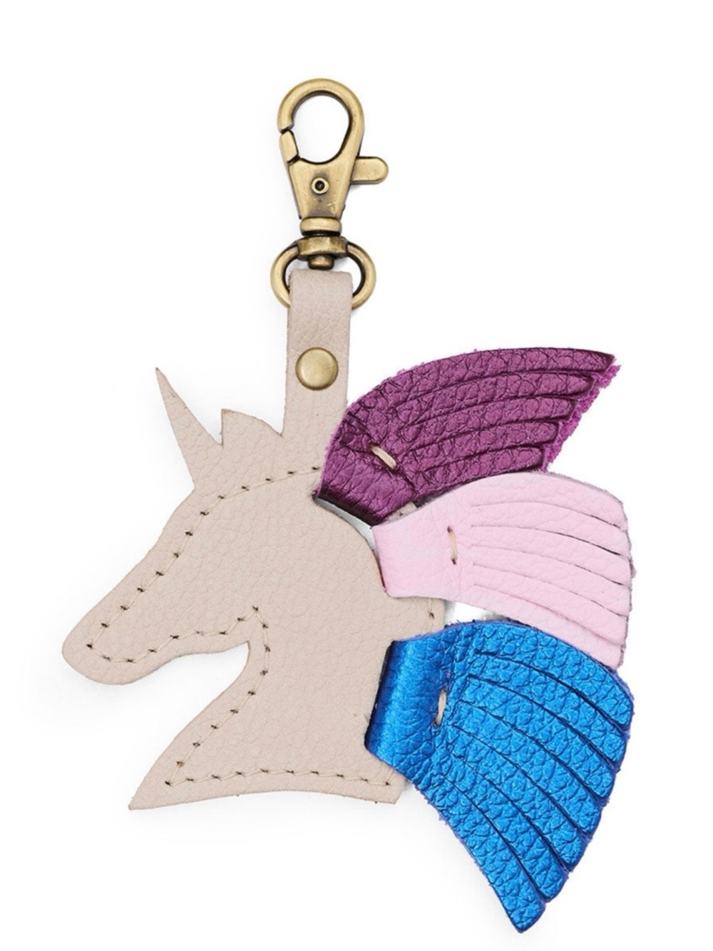 PLG Unicorn Keychain Bag Charm Lobster Clasp Pebbled Bone Blue Pink Purple - Picture 2 of 10